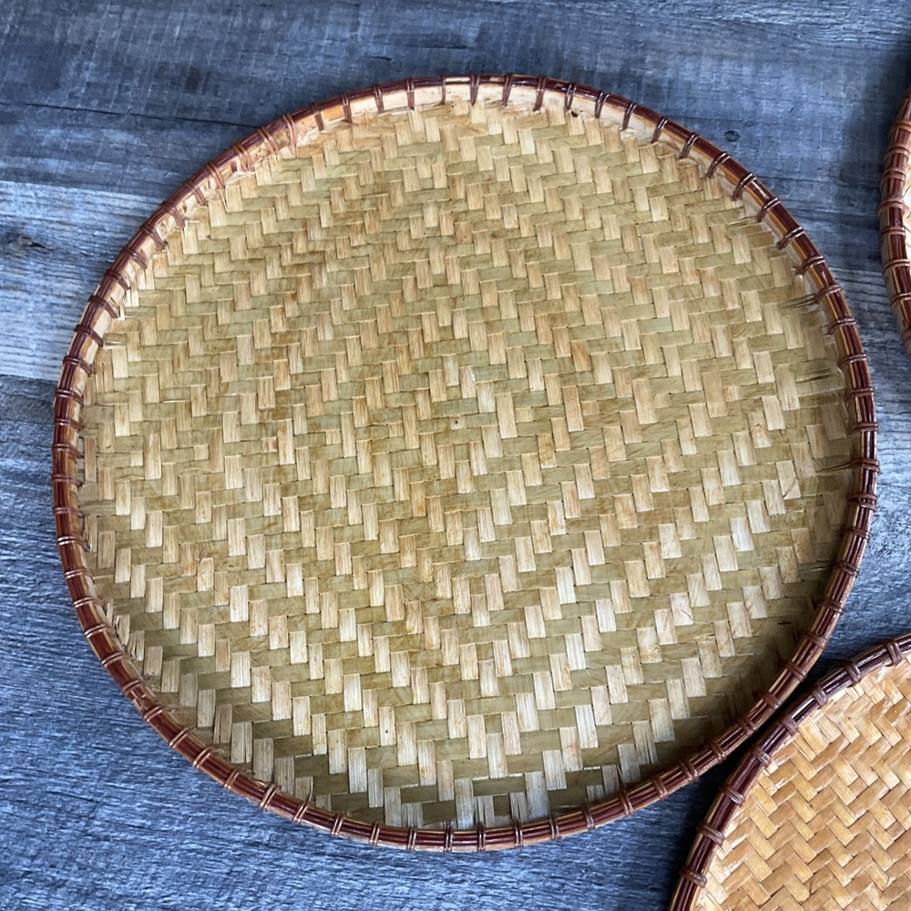 Rattan 5 Piece nesting Asian Food Rice Tray plates Traditional Wicker Serving - Picture 7 of 16